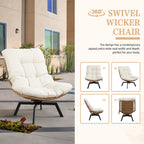 Vongrasig Swivel Wicker Chair PE Rattan Chair with Cushion, Oversized Patio Lounge Chair for Outdoor, Indoor, Balcony, Backyard, Garden, Living Room