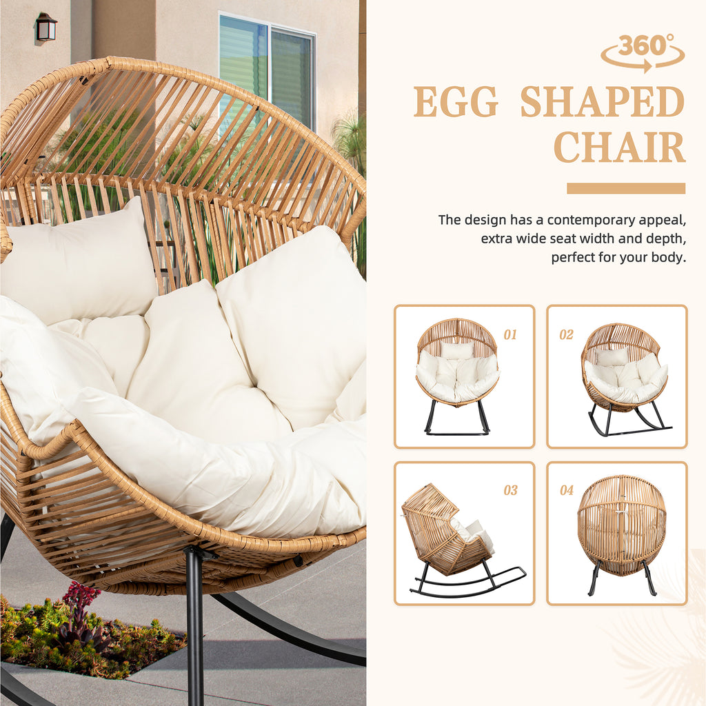 Vongrasig Outdoor Wicker Egg Chair PE Rattan Chair with Cushion, Oversized Patio Lounge Chair for Outdoor, Indoor, Balcony, Backyard, Garden