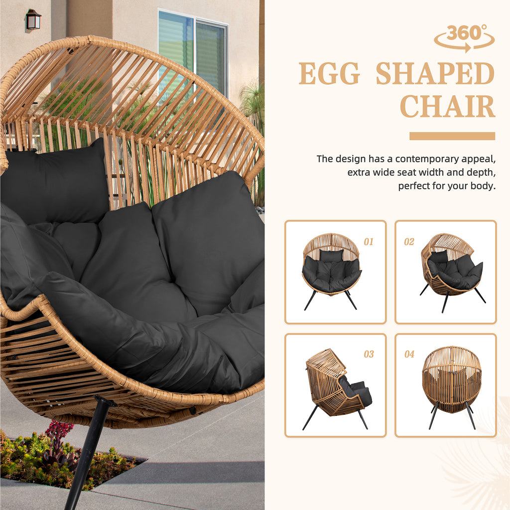 Vongrasig Outdoor Wicker Egg Chair PE Rattan Chair with Cushion, Oversized Patio Lounge Chair for Outdoor, Indoor, Balcony, Backyard, Garden