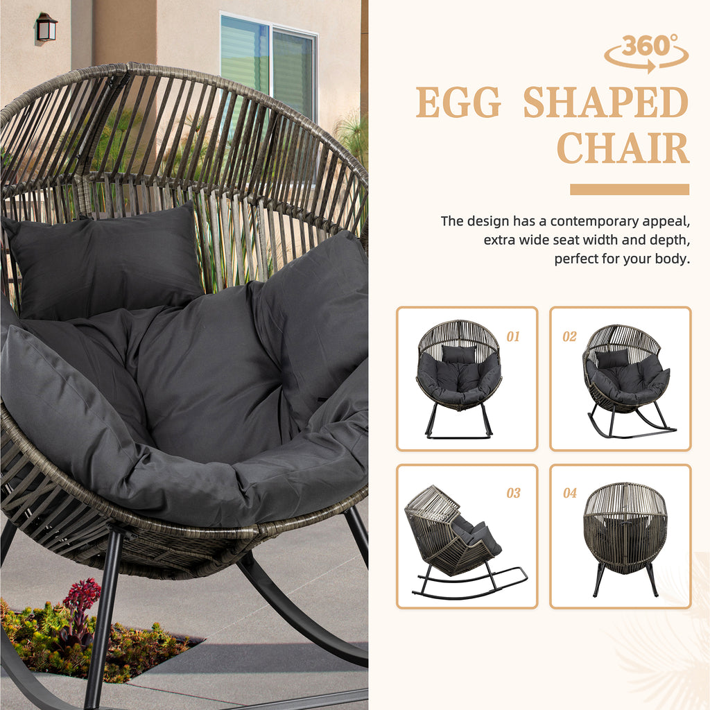 Vongrasig Outdoor Wicker Egg Chair PE Rattan Chair with Cushion, Oversized Patio Lounge Chair for Outdoor, Indoor, Balcony, Backyard, Garden