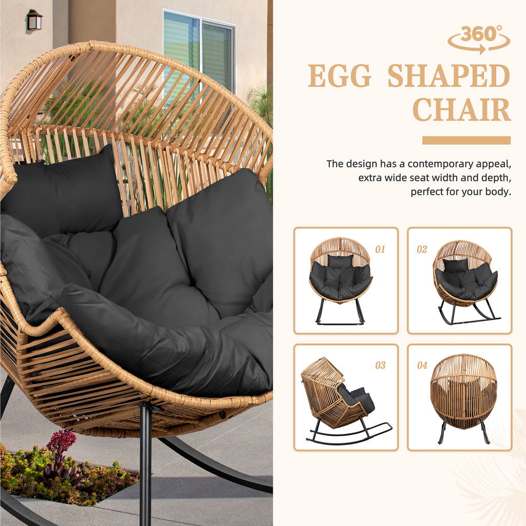 Vongrasig Outdoor Wicker Egg Chair PE Rattan Chair with Cushion, Oversized Patio Lounge Chair for Outdoor, Indoor, Balcony, Backyard, Garden