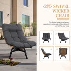 Vongrasig Swivel Wicker Chair PE Rattan Chair with Cushion, Oversized Patio Lounge Chair for Outdoor, Indoor, Balcony, Backyard, Garden, Living Room