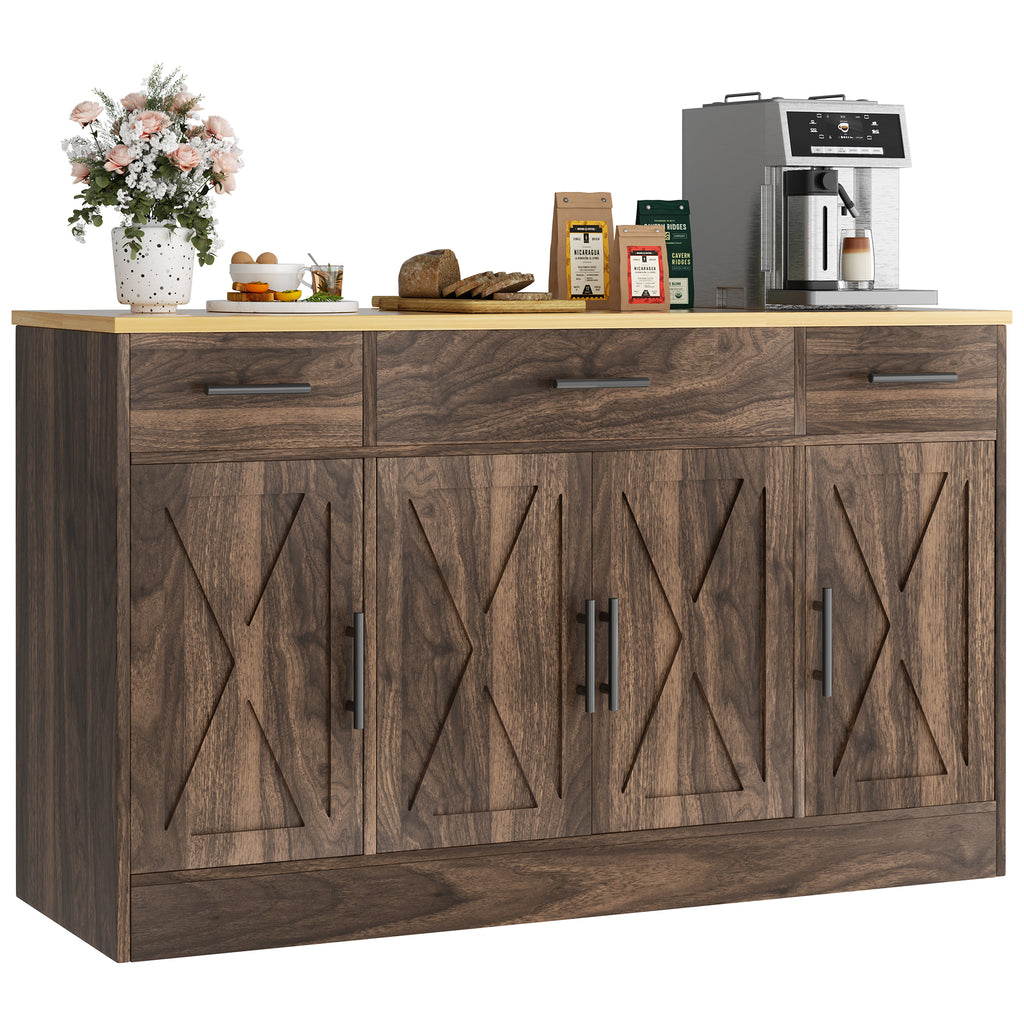 Vongrasig Buffet Cabinet with Storage, Farmhouse Coffee Bar Cabinet with Drawers, 53” Large Modern Sideboard Buffet with Adjustable Shelves for Kitchen, Dining Room