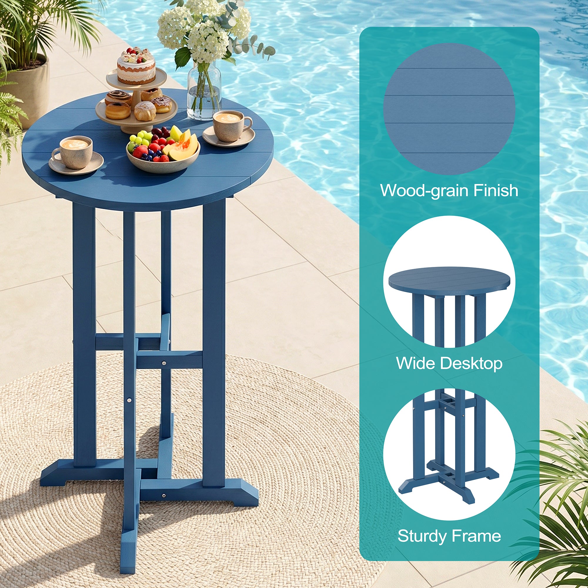 Vongrasig 3 Piece Patio Bar Set, All Weather HDPE High Bistro Stools Chair Set of 2 and Round Pub Bar Table, Outdoor High Top Patio Set for Lawn Garden, Balcony