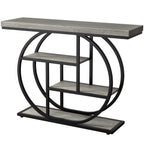 Vongrasig Console Table with Circle Base, Industrial Narrow Entryway Table with Storage, 4-Tier Wood Sofa Table for Living Room, Hallway