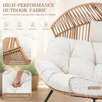 Vongrasig Wicker Double Egg Chair PE Rattan with Thicken Padded Cushion, 2 Person Oversized Patio Lounge Loveseat Chair for Outdoor, Indoor, Balcony, Backyard, Garden, Beige