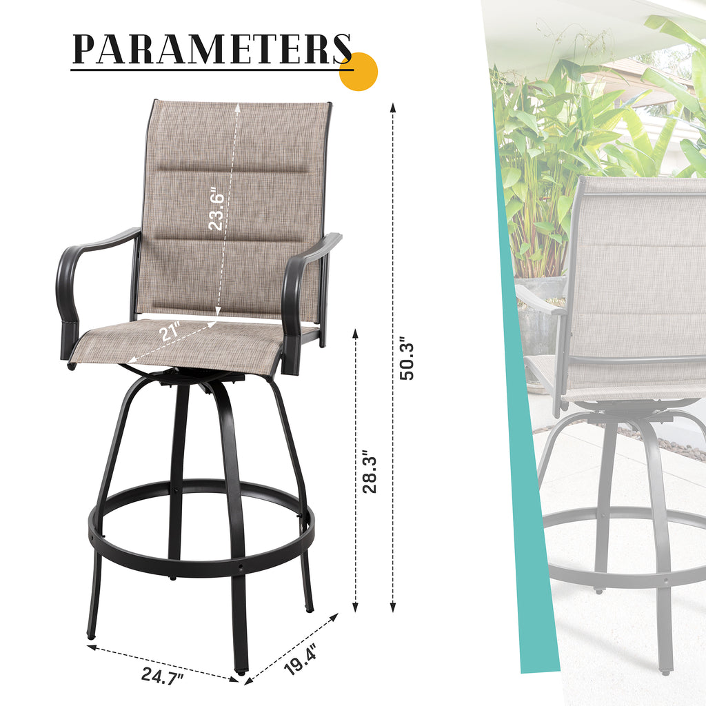 Vongrasig 2 Piece Patio Swivel Bar Chairs, All Weather Metal Textile High Swivel Bar Stools Chairs, Outdoor High Top Bistro Set for Backyard, Lawn Garden, Balcony
