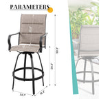 Vongrasig 2 Piece Patio Swivel Bar Chairs, All Weather Metal Textile High Swivel Bar Stools Chairs, Outdoor High Top Bistro Set for Backyard, Lawn Garden, Balcony