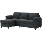 Vongrasig Convertible Sectional Sofa Couch, 3 Seat L Shaped Sofa with Removable Pillows Soft Corduroy Fabric Small Couch Mid Century for Living Room, Apartment and Office, Dark Grey