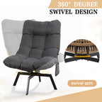 Vongrasig Swivel Wicker Chair PE Rattan Chair with Cushion, Oversized Patio Lounge Chair for Outdoor, Indoor, Balcony, Backyard, Garden, Living Room