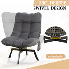 Vongrasig Swivel Wicker Chair PE Rattan Chair with Cushion, Oversized Patio Lounge Chair for Outdoor, Indoor, Balcony, Backyard, Garden, Living Room