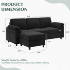 Vongrasig 79" Convertible Sectional Couches Sofa with Storage Ottoman, 3 Seat L Shaped Couch with Side Storage Pockage, Small Couches for Living Room, Apartment and Small Space