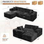 Vongrasig 103" Boneless Sectional Couches for Living Room, L-Shaped Chaise Modular Cloud Couch with Cup Holders on Armrests, Plush Corduroy Comfy Sofa with Memory Foam, No Assembly Required