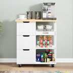 Walsunny 26.57¡®¡¯ Rolling Kitchen Island Storage & Bar Cart with Solid Wood Top#color_white (7278481932464)