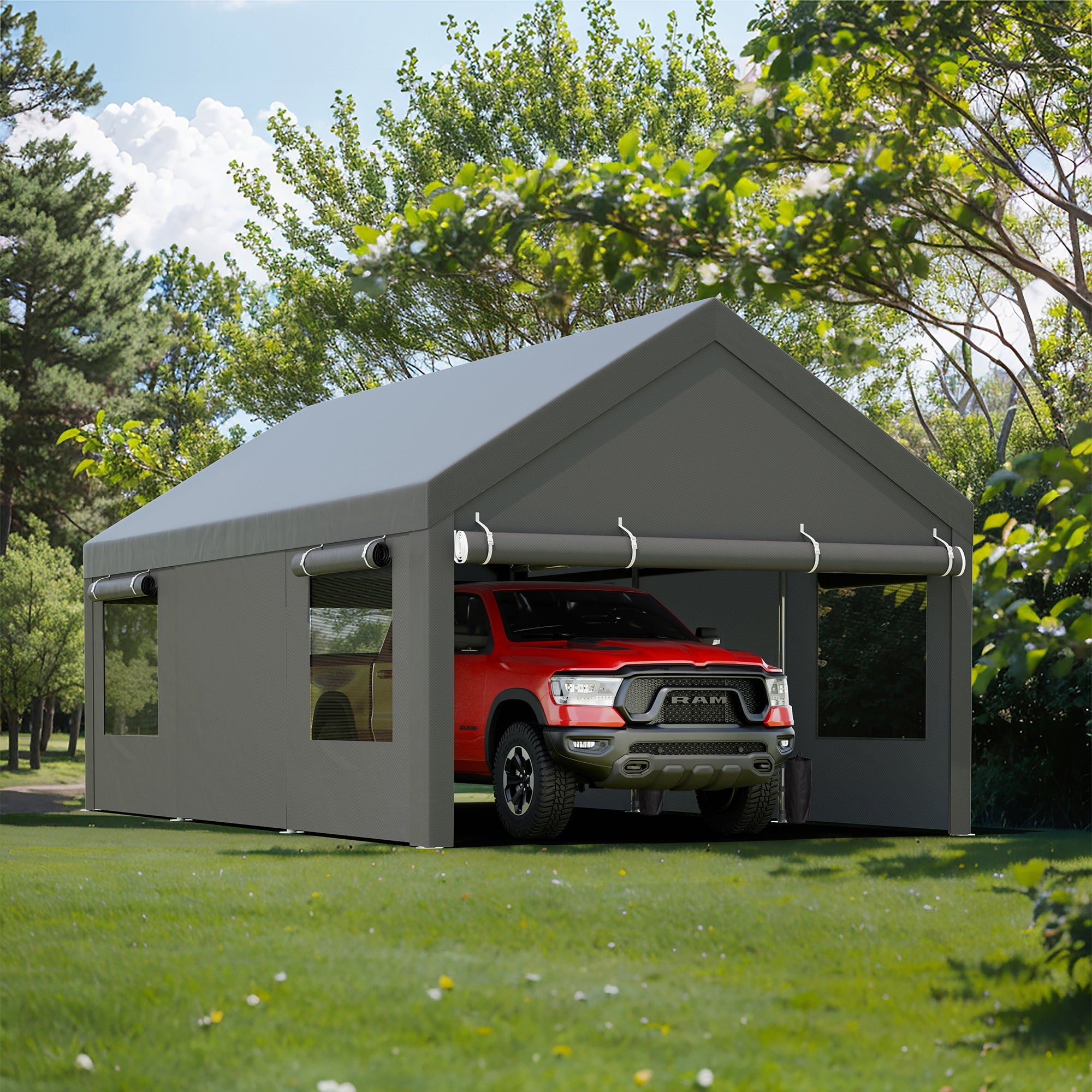 Walsunny Carport, 10x20 ft Heavy Duty Carport Canopy with Roll-up Windows, Portable Garage for Car, Truck, Boat (7404387926192)