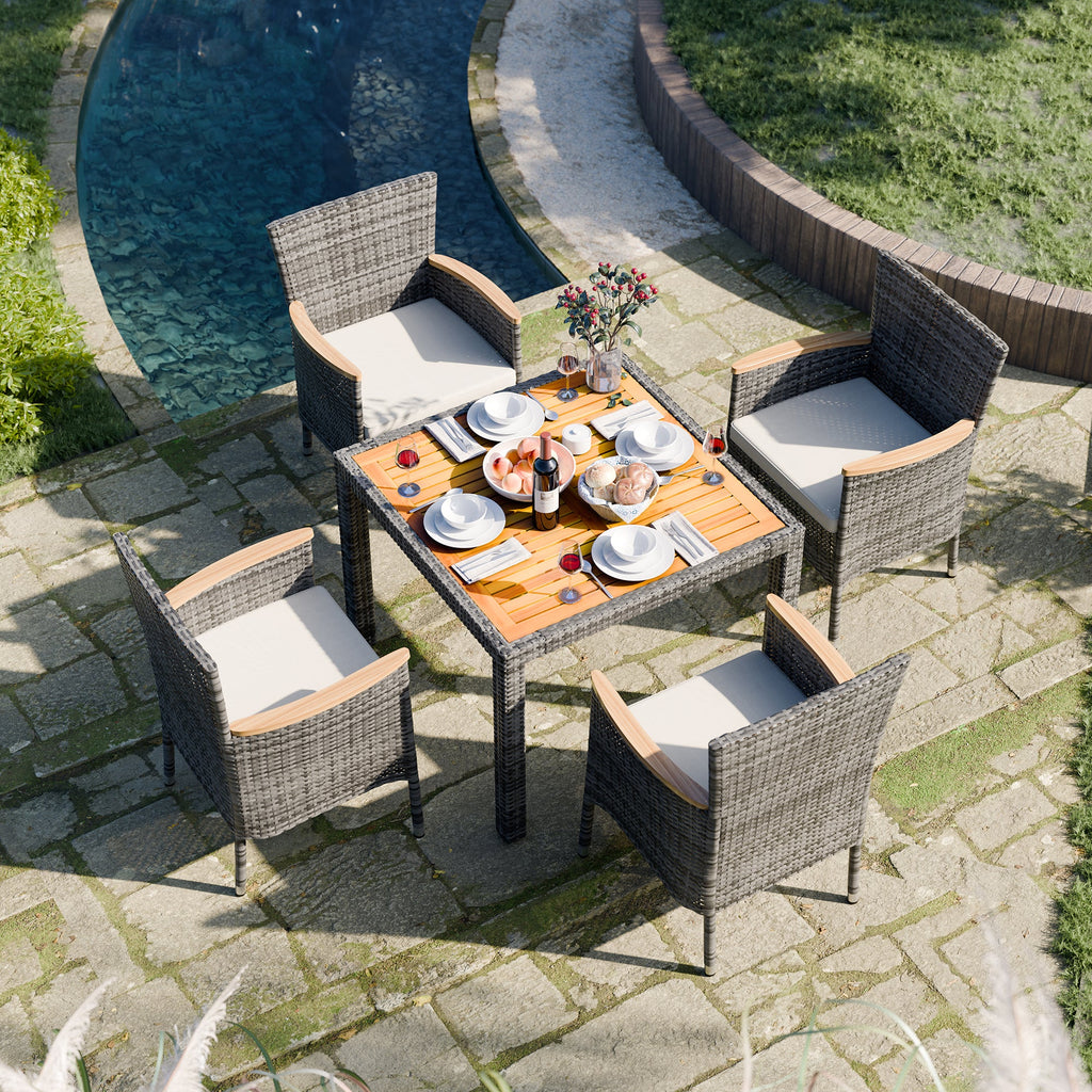 Walsunny 5 Pieces/ 7 Pieces Patio Dining Set, Square Wood Table (7047179927728)