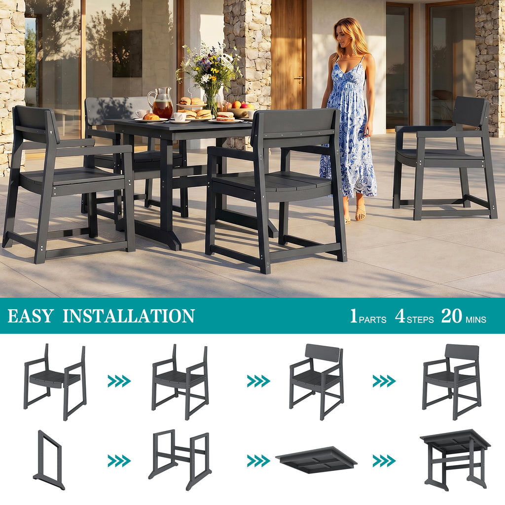 Vongrasig 5 Pieces Patio Dining Set, All Weather Outdoor HDPE Dining Furniture Set with Table and Chairs for 4, Garden Patio Furniture Set for Lawn, Backyard, Poolside