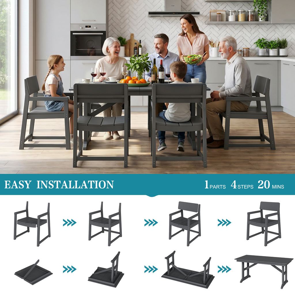 Vongrasig 5 Pieces Patio Dining Set, All Weather Outdoor HDPE Dining Furniture Set with Table and Chairs for 4, Garden Patio Furniture Set for Lawn, Backyard, Poolside