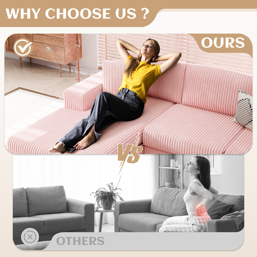 Vongrasig 105" Boneless Couches for Living Room, Sectional Couches Modular Sofa with L-Shaped Chaise, Memory Foam Comfy Cloud Couch with Plush Corduroy Fabric, No Assembly Required