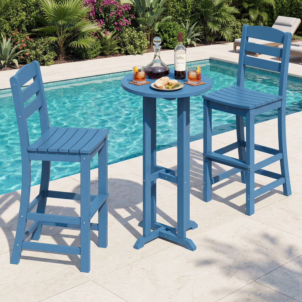 Vongrasig 3 Piece Patio Bar Set, All Weather HDPE High Bistro Stools Chair Set of 2 and Round Pub Bar Table, Outdoor High Top Patio Set for Lawn Garden, Balcony