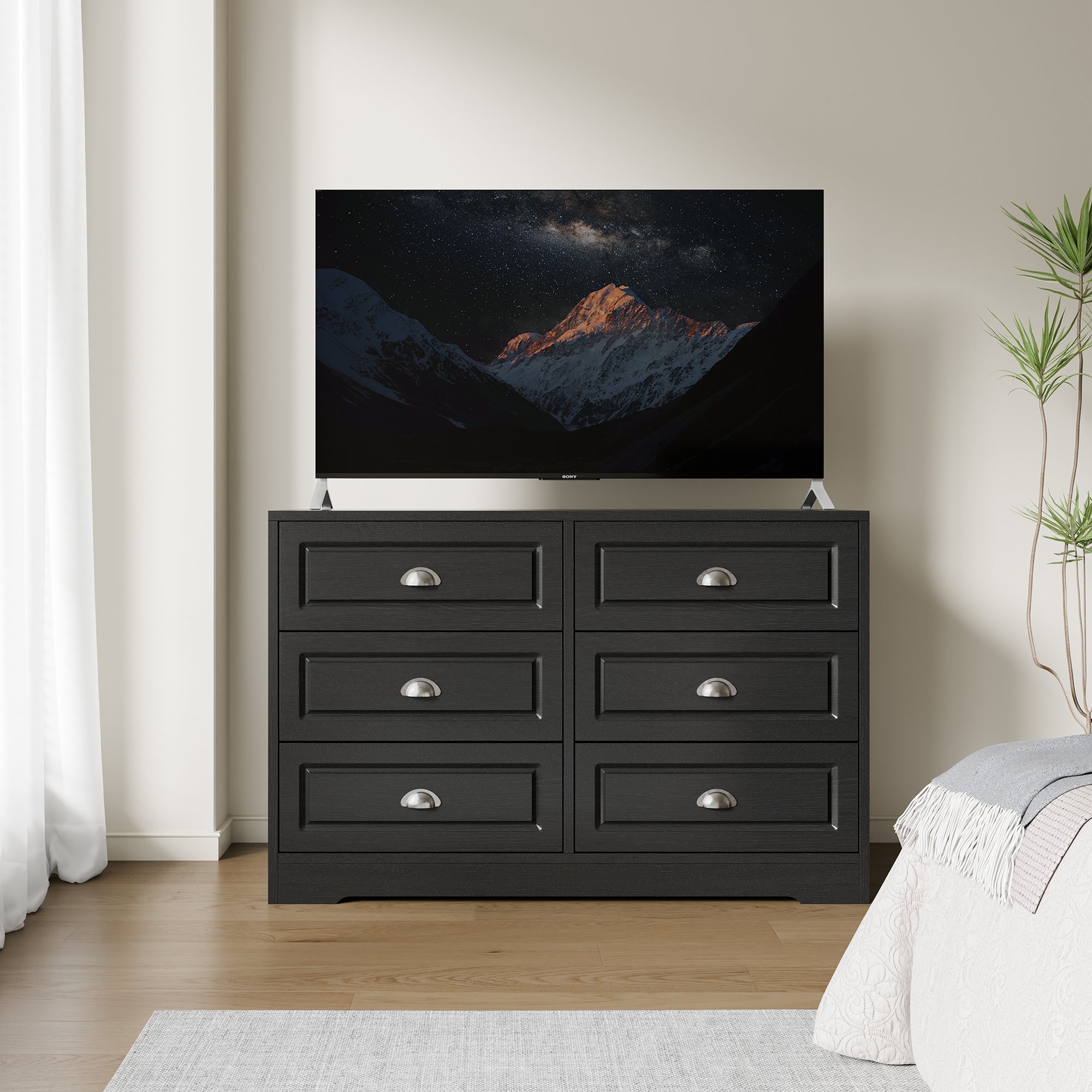 Walsunny 9 Drawer Double Dresser Black Wooden Wide Chest of Drawers with Metal Handles Storage Organizer Dresser Nursery Dresser for Living Room Hallway (7504222027952)