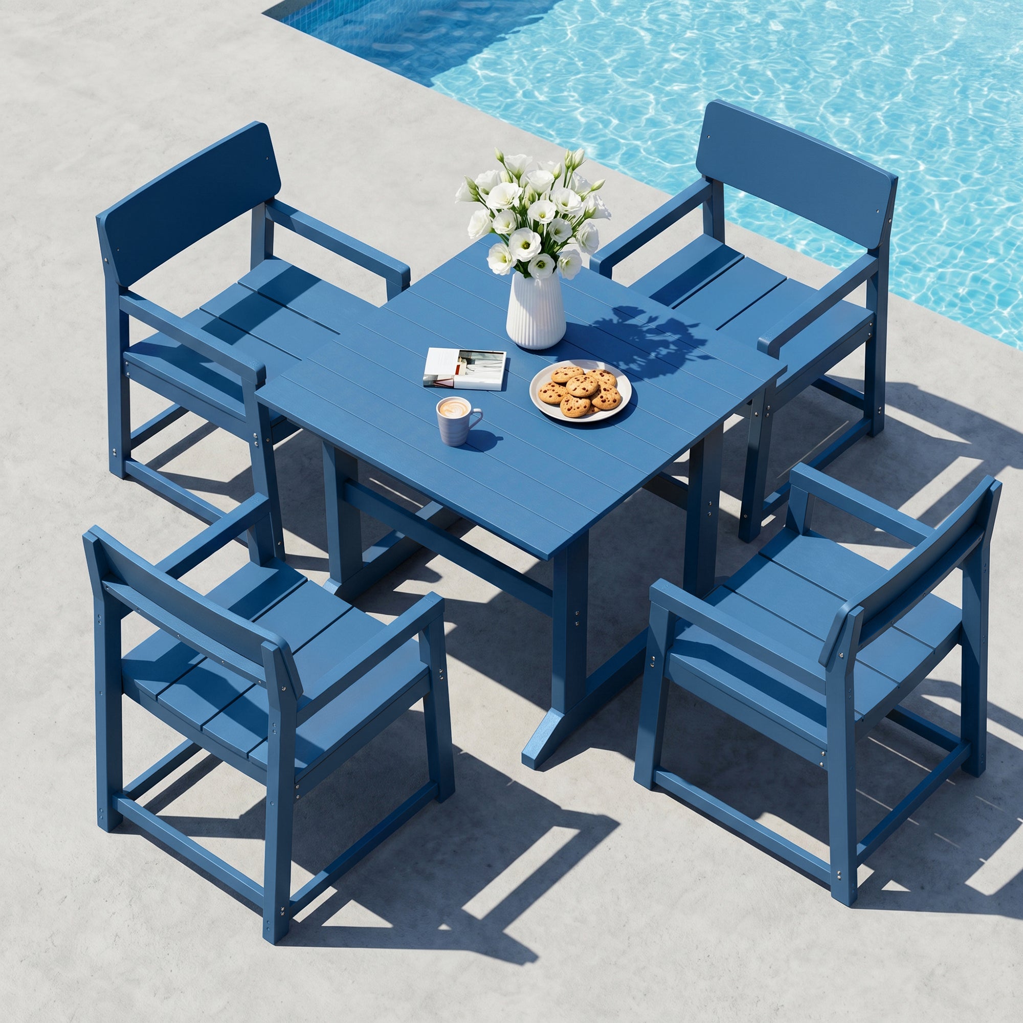 Vongrasig 5 Pieces Patio Dining Set, All Weather Outdoor HDPE Dining Furniture Set with Table and Chairs for 4, Garden Patio Furniture Set for Lawn, Backyard, Poolside