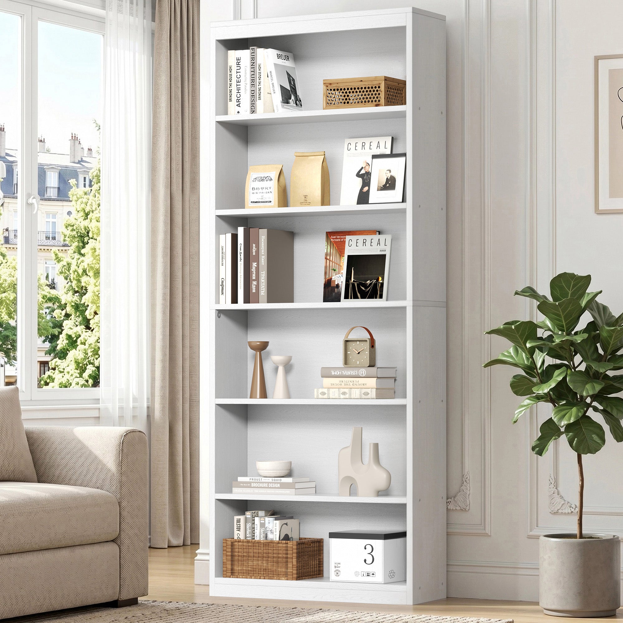 Vongrasig 6-Tier Open Bookshelf, Modern Wood Bookcase| 71" Tall Floor Standing Bookcase, Wood Display Storage Shelf for Home Office Living Room