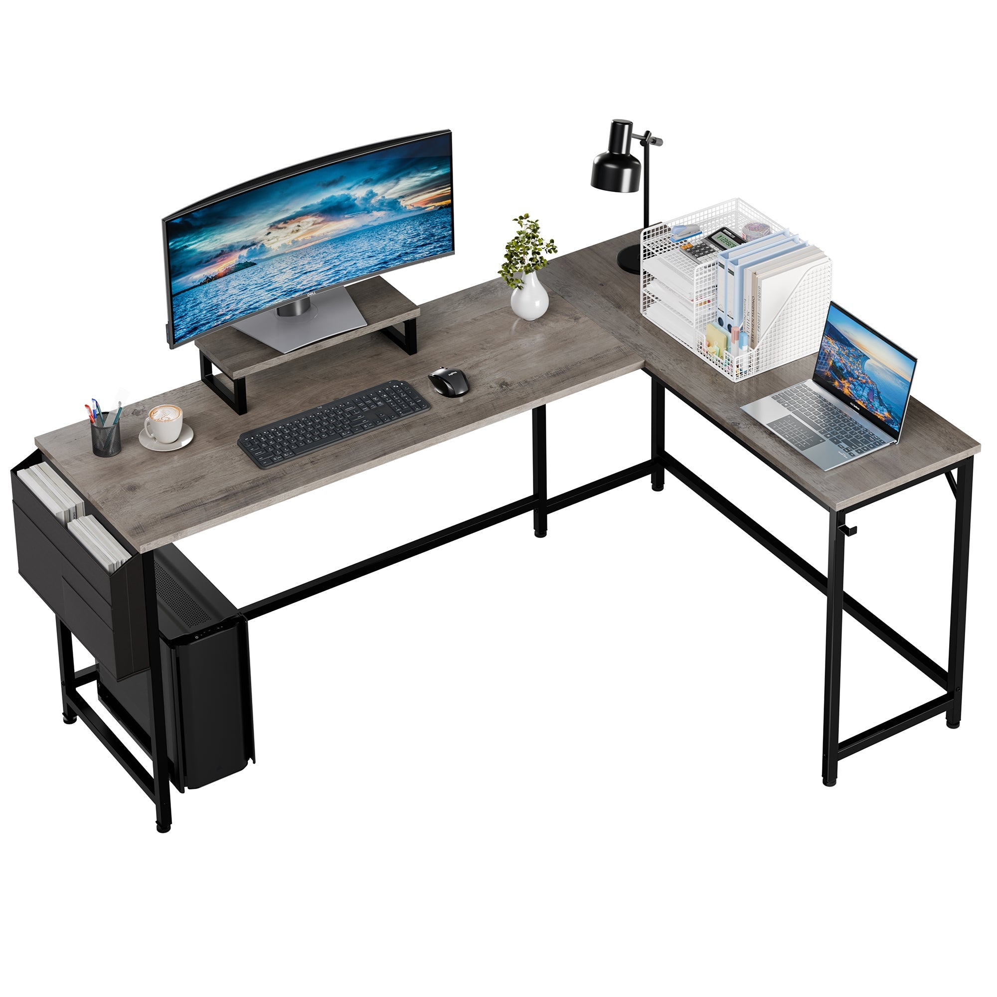 Walsunny 55 inch Home Office Desk with Storage Bag, Study Workstation Modern Simple Design, Student Writing Desk, Office Working Desk, Gray (7346039357616)