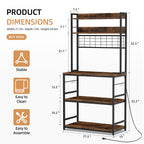 WALSUNY Kitchen Bakers Rack with Power Outlet  Coffee Bar Table 3Tiers