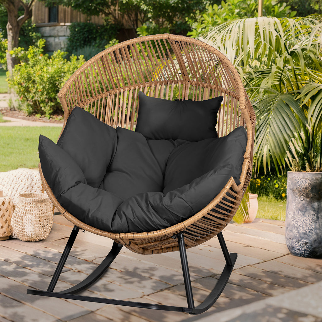 Vongrasig Outdoor Wicker Egg Chair PE Rattan Chair with Cushion, Oversized Patio Lounge Chair for Outdoor, Indoor, Balcony, Backyard, Garden