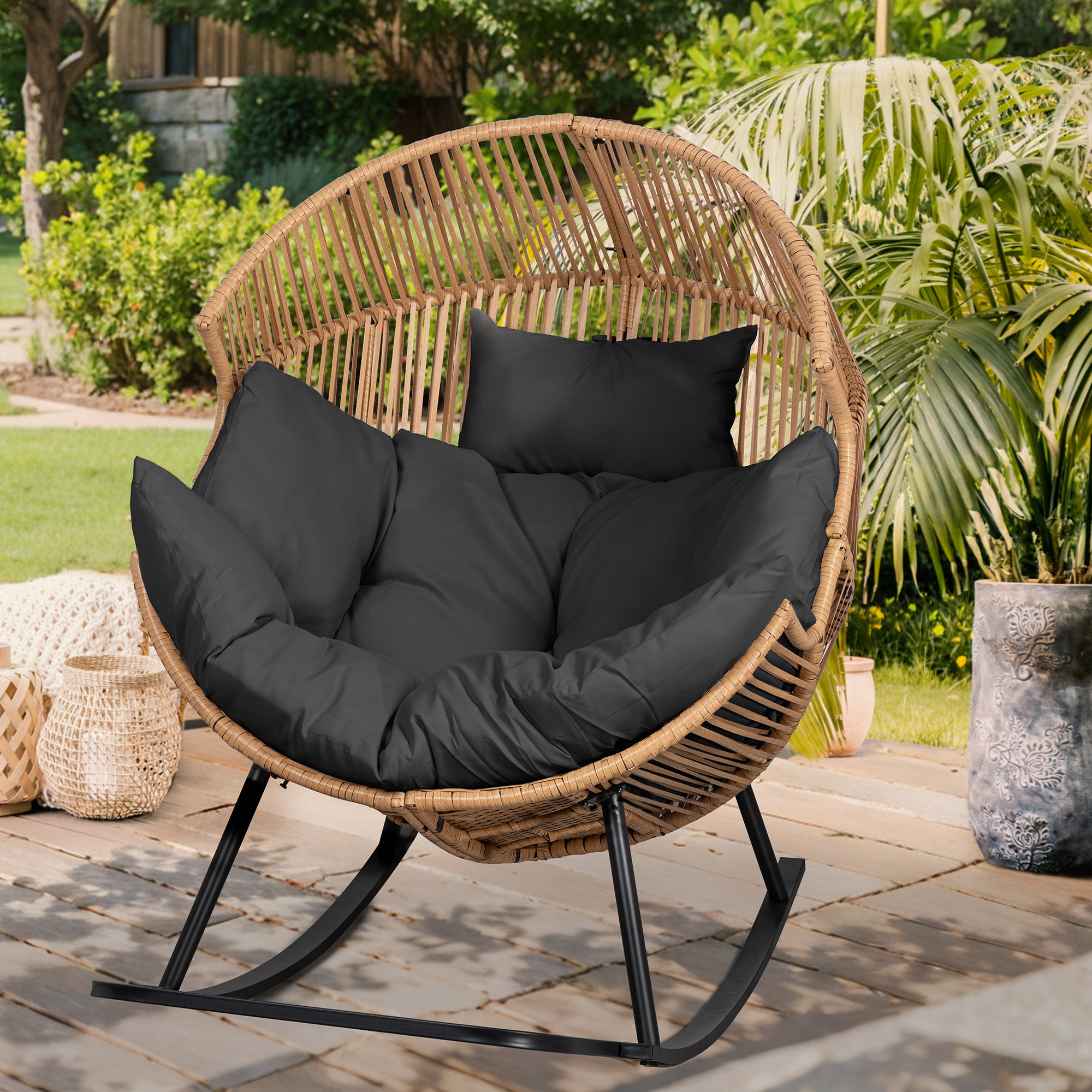 Vongrasig Outdoor Wicker Egg Chair PE Rattan Chair with Cushion, Oversized Patio Lounge Chair for Outdoor, Indoor, Balcony, Backyard, Garden