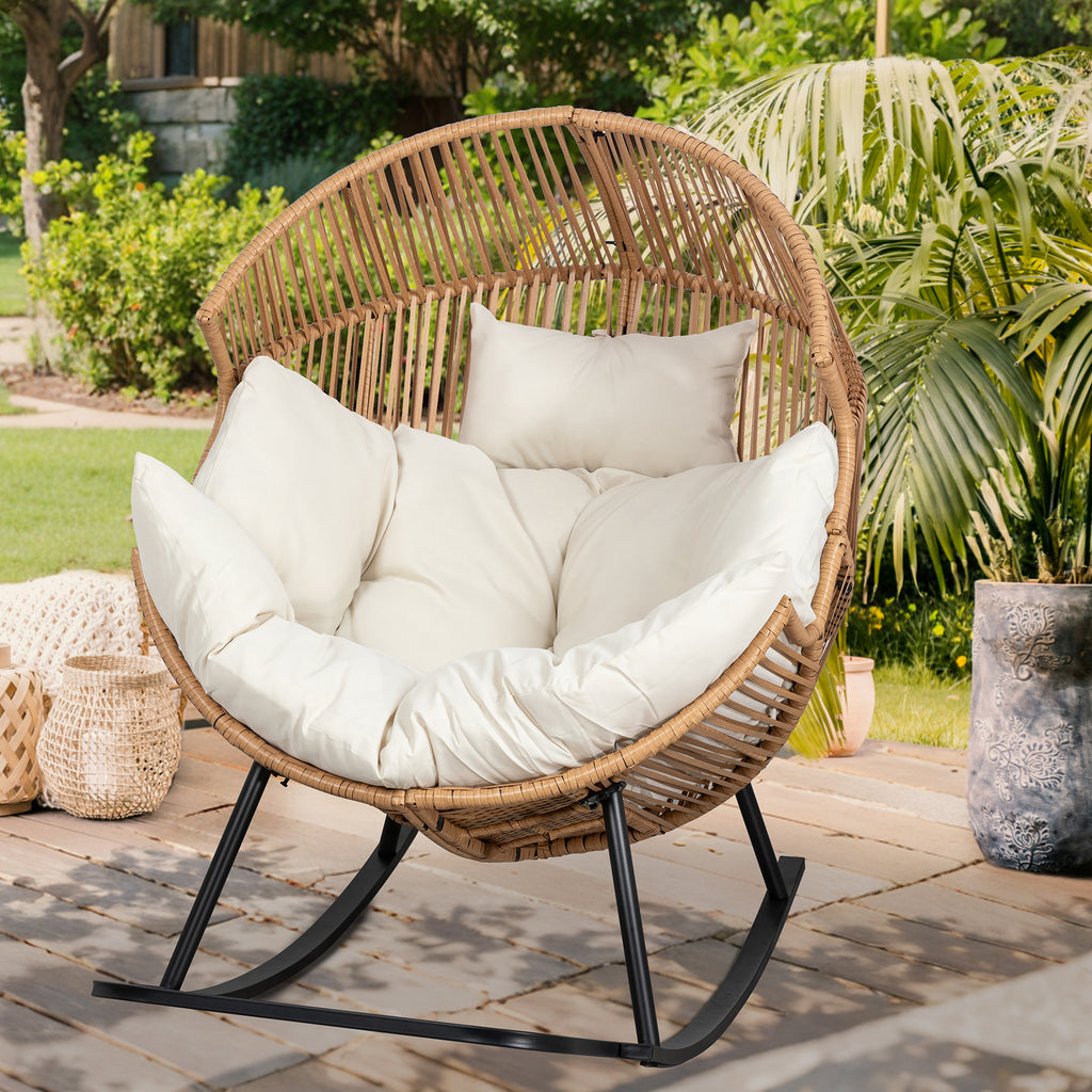 Vongrasig Outdoor Wicker Egg Chair PE Rattan Chair with Cushion, Oversized Patio Lounge Chair for Outdoor, Indoor, Balcony, Backyard, Garden