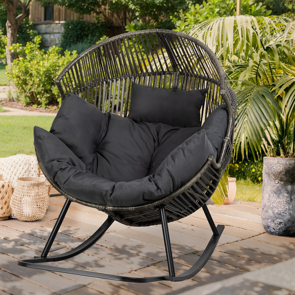 Vongrasig Outdoor Wicker Egg Chair PE Rattan Chair with Cushion, Oversized Patio Lounge Chair for Outdoor, Indoor, Balcony, Backyard, Garden
