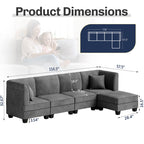 Walsunny Velvet 5 Pieces Modular Sectional Sofa L-Shaped Couch With Reversible Chaise (7223391125680)