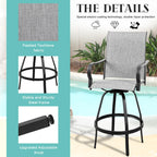Vongrasig 2 Piece Patio Swivel Bar Chairs, All Weather Metal Textile High Swivel Bar Stools Chairs, Outdoor High Top Bistro Set for Backyard, Lawn Garden, Balcony