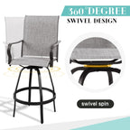 Vongrasig 2 Piece Patio Swivel Bar Chairs, All Weather Metal Textile High Swivel Bar Stools Chairs, Outdoor High Top Bistro Set for Backyard, Lawn Garden, Balcony