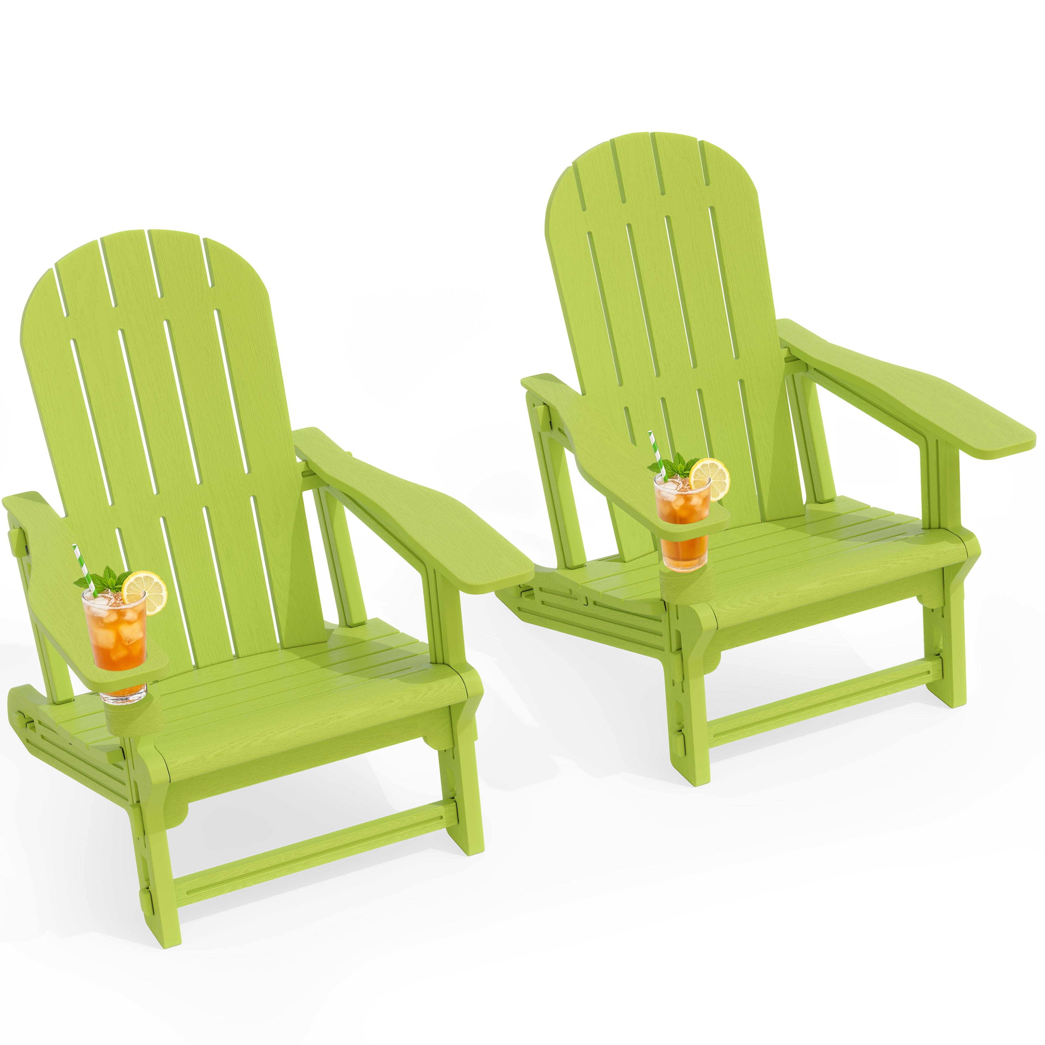 Vongrasig Adirondack Chairs Set of 2 with Removable Tabletop, Outdoor HDPE Plastic Fire Pit Chair Set with Wooden Textured, Cup Holder for Patio, Poolside, Deck, Garden