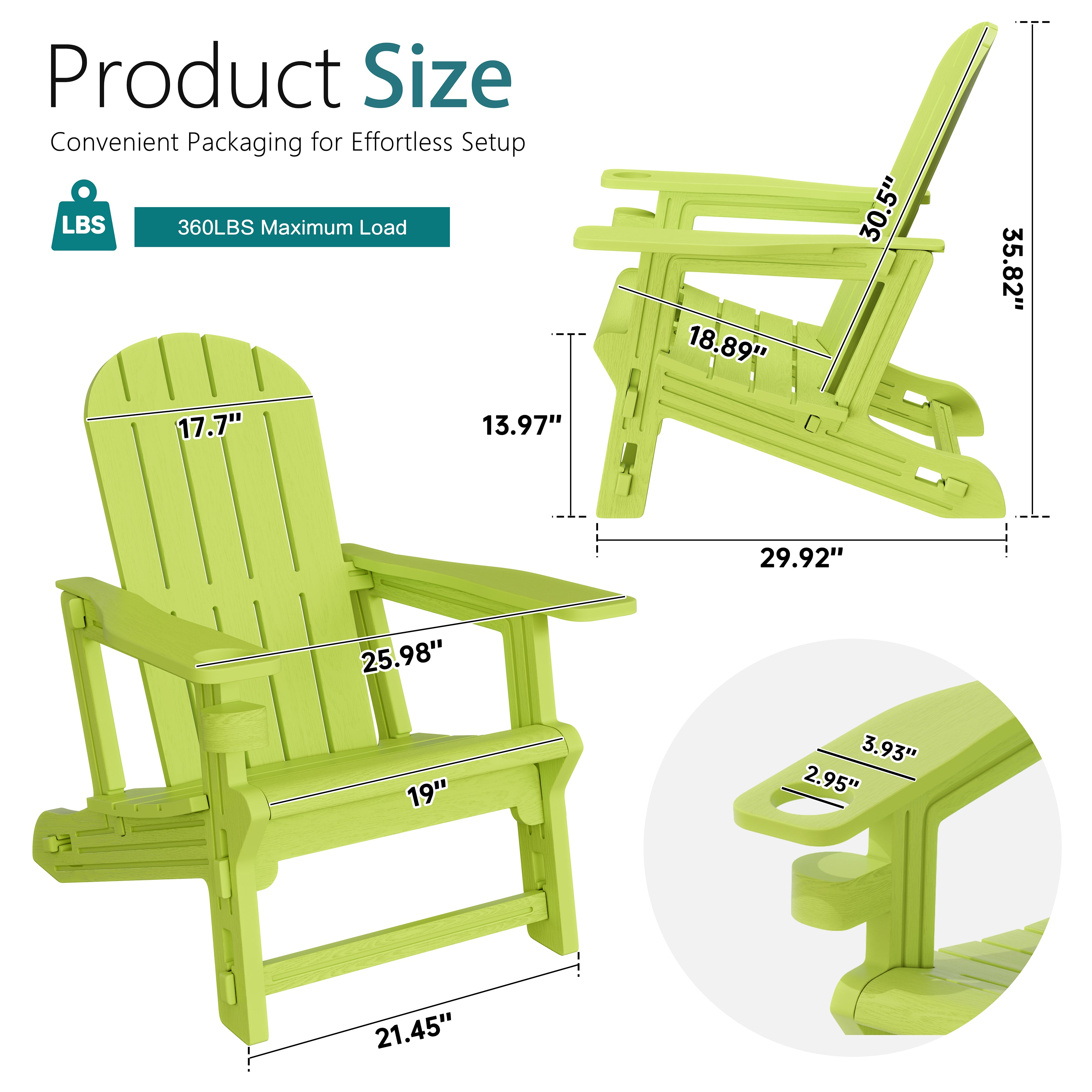 Vongrasig Adirondack Chairs Set of 2 with Removable Tabletop, Outdoor HDPE Plastic Fire Pit Chair Set with Wooden Textured, Cup Holder for Patio, Poolside, Deck, Garden