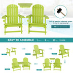 Vongrasig Adirondack Chairs Set of 2 with Removable Tabletop, Outdoor HDPE Plastic Fire Pit Chair Set with Wooden Textured, Cup Holder for Patio, Poolside, Deck, Garden