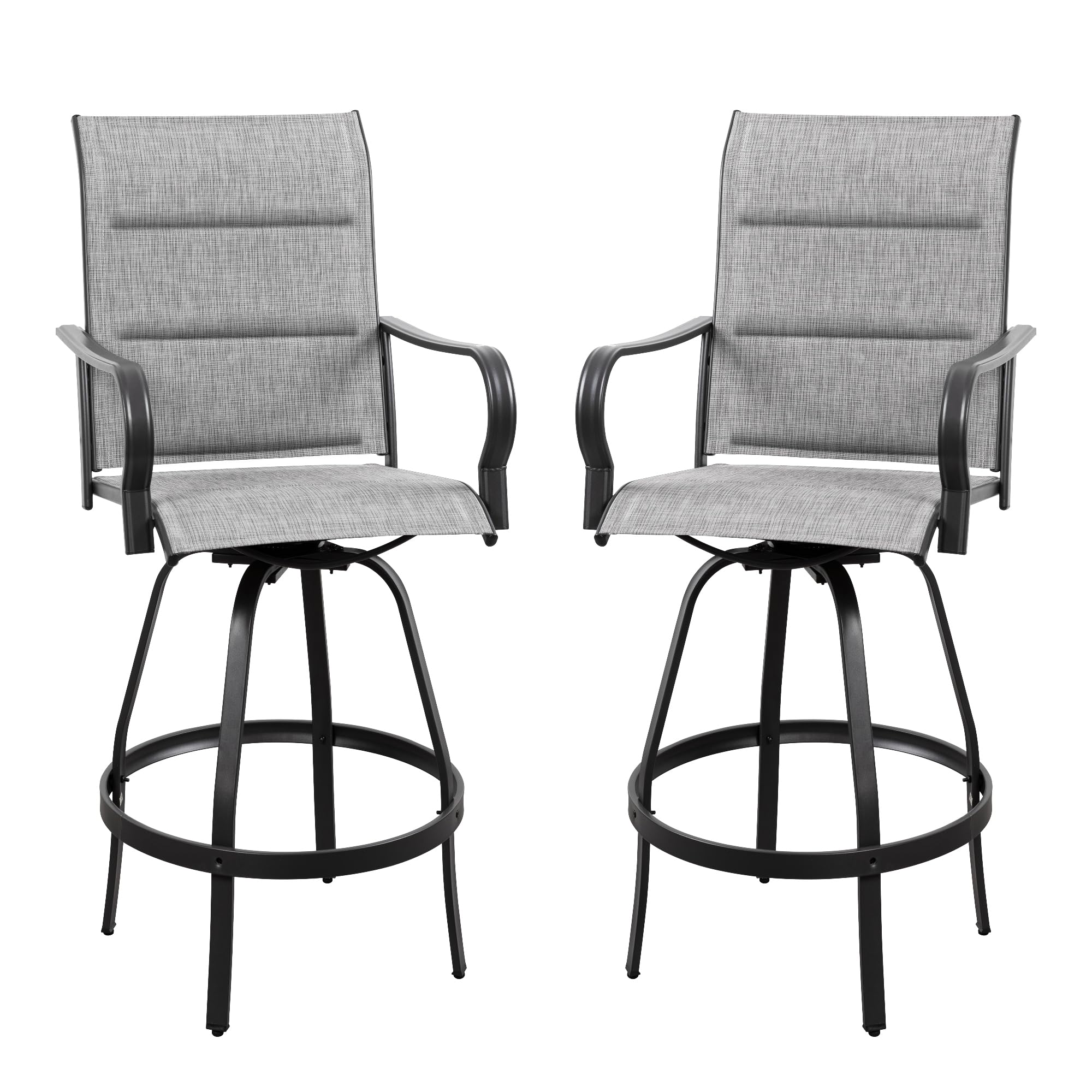 Vongrasig 2 Piece Patio Swivel Bar Chairs, All Weather Metal Textile High Swivel Bar Stools Chairs, Outdoor High Top Bistro Set for Backyard, Lawn Garden, Balcony