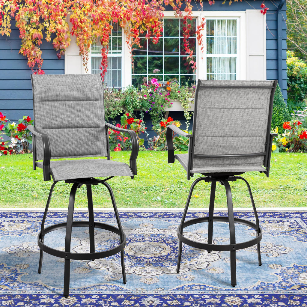 Vongrasig 2 Piece Patio Swivel Bar Chairs, All Weather Metal Textile High Swivel Bar Stools Chairs, Outdoor High Top Bistro Set for Backyard, Lawn Garden, Balcony