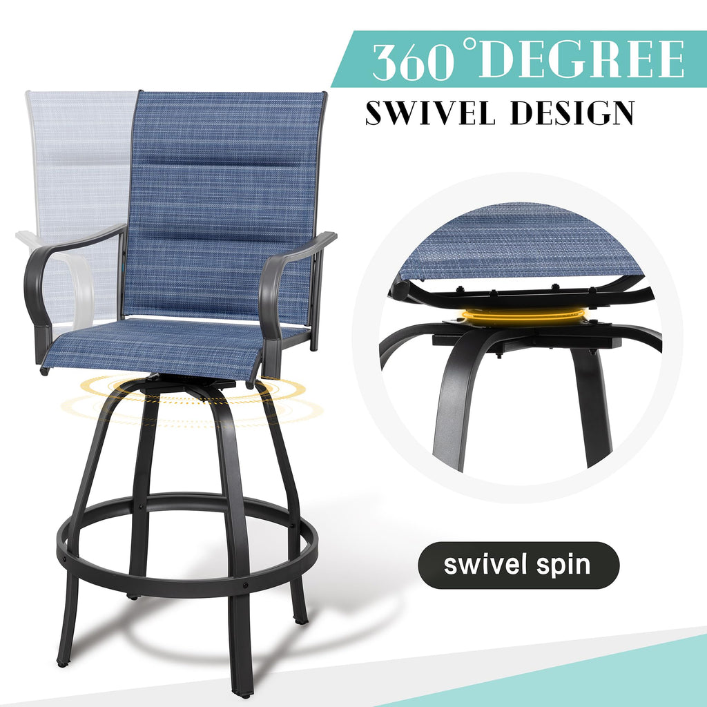 Vongrasig 2 Piece Patio Swivel Bar Chairs, All Weather Metal Textile High Swivel Bar Stools Chairs, Outdoor High Top Bistro Set for Backyard, Lawn Garden, Balcony