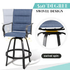 Vongrasig 2 Piece Patio Swivel Bar Chairs, All Weather Metal Textile High Swivel Bar Stools Chairs, Outdoor High Top Bistro Set for Backyard, Lawn Garden, Balcony