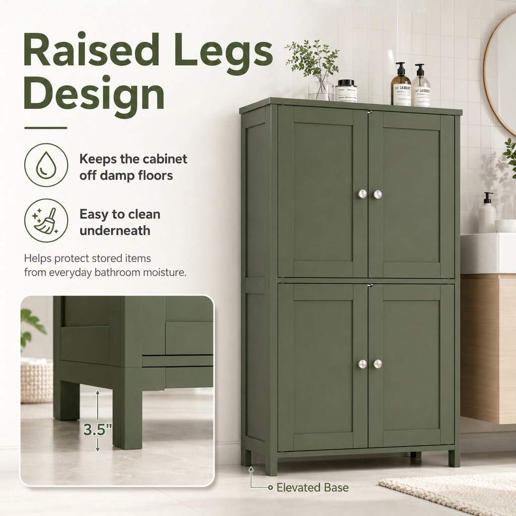 Vongrasig 42.6" Bathroom Storage Cabinet, Modern Floor Cabinet with Doors and Adjustable Shelves, Freestanding Accent Organizer Cupboard for Living Room, Entryway, Kitchen