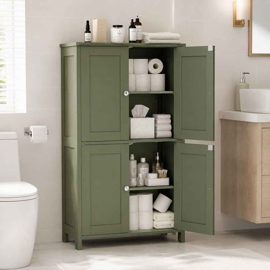 Vongrasig 42.6" Bathroom Storage Cabinet, Modern Floor Cabinet with Doors and Adjustable Shelves, Freestanding Accent Organizer Cupboard for Living Room, Entryway, Kitchen