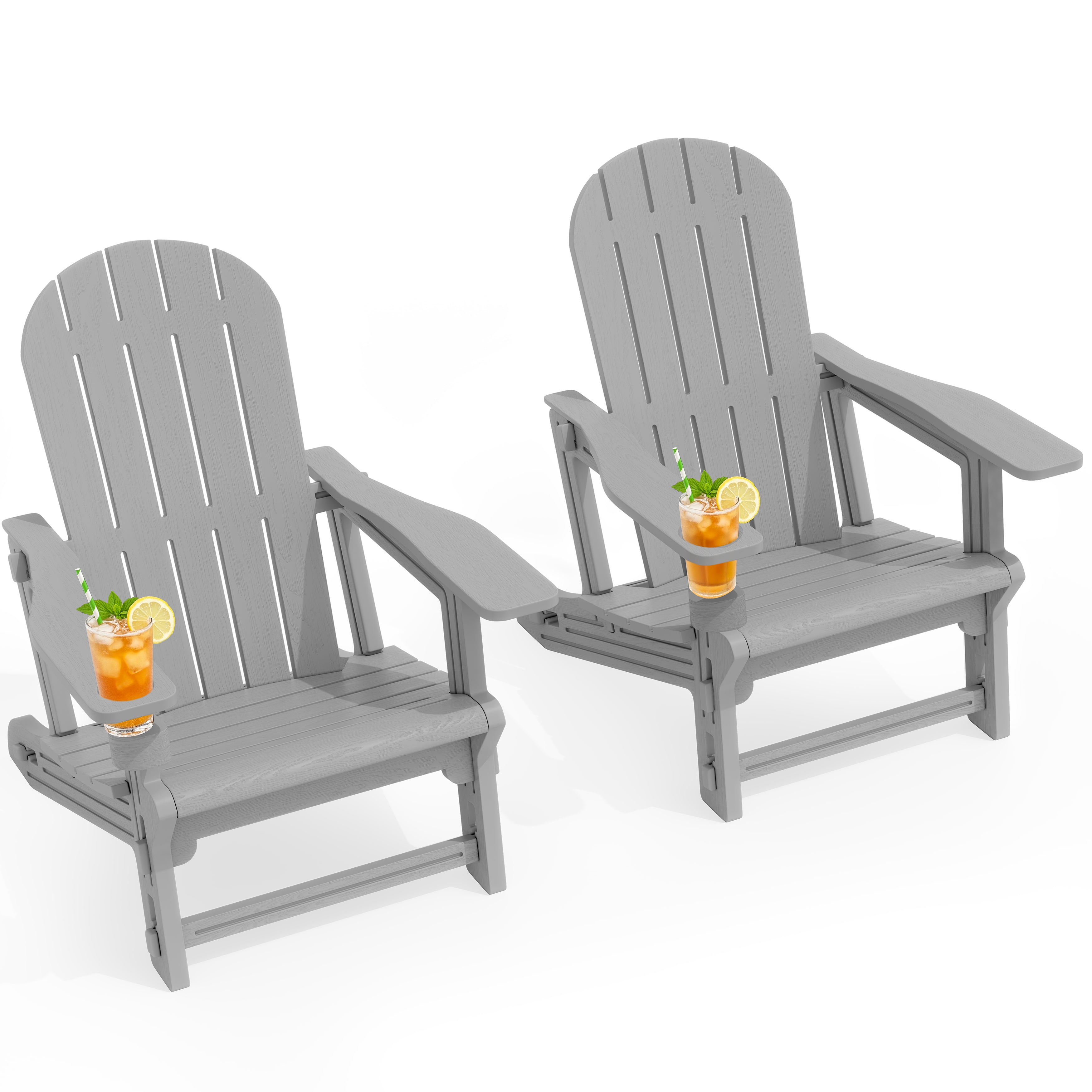 Vongrasig Adirondack Chairs Set of 2 with Removable Tabletop, Outdoor HDPE Plastic Fire Pit Chair Set with Wooden Textured, Cup Holder for Patio, Poolside, Deck, Garden