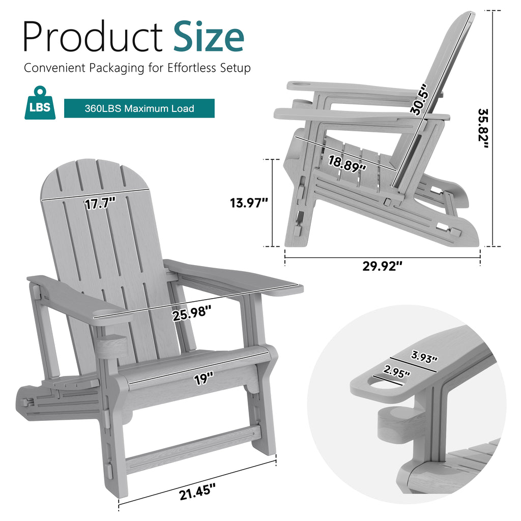 Vongrasig Adirondack Chairs Set of 2 with Removable Tabletop, Outdoor HDPE Plastic Fire Pit Chair Set with Wooden Textured, Cup Holder for Patio, Poolside, Deck, Garden
