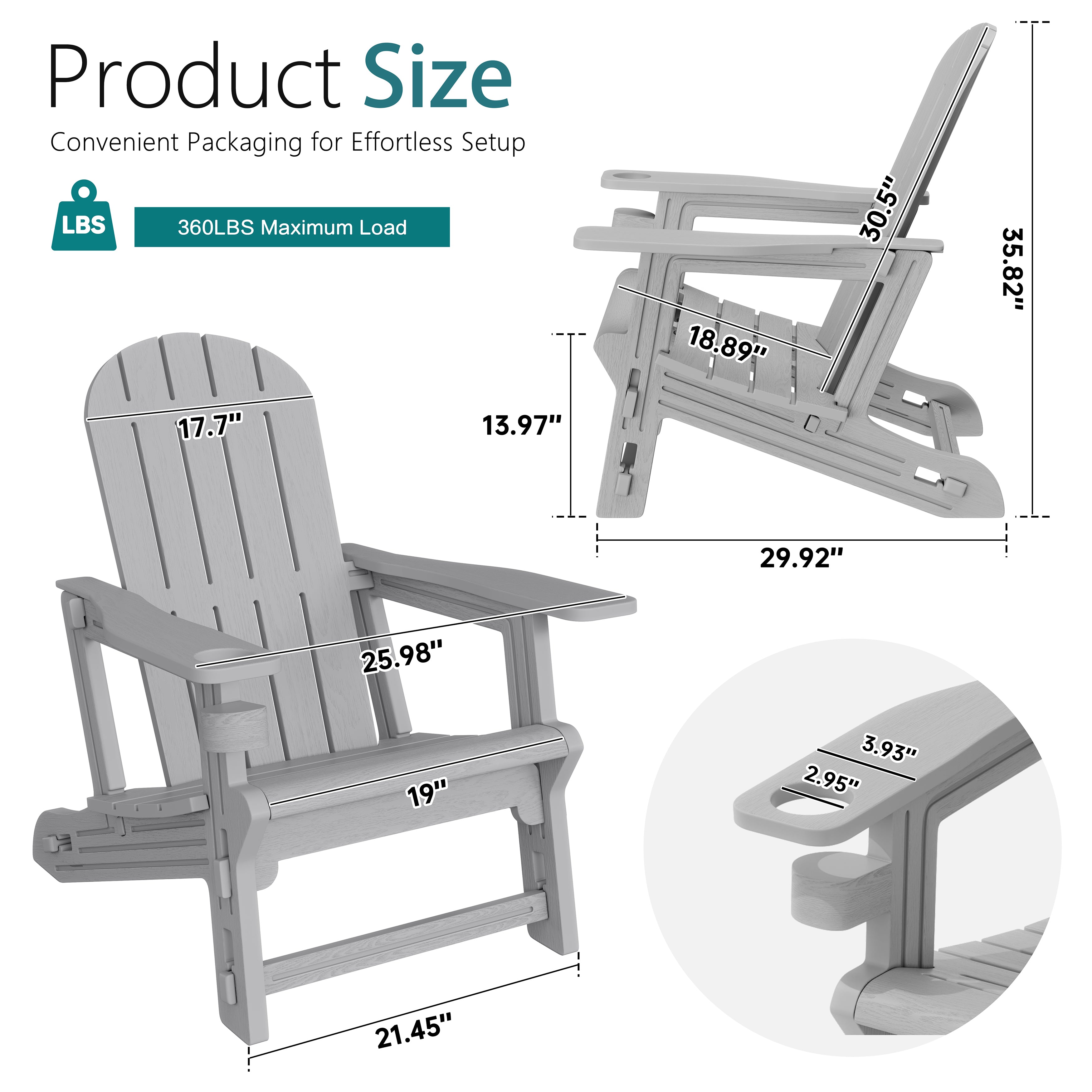 Vongrasig Adirondack Chairs Set of 2 with Removable Tabletop, Outdoor HDPE Plastic Fire Pit Chair Set with Wooden Textured, Cup Holder for Patio, Poolside, Deck, Garden