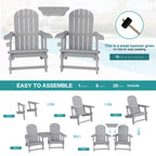 Vongrasig Adirondack Chairs Set of 2 with Removable Tabletop, Outdoor HDPE Plastic Fire Pit Chair Set with Wooden Textured, Cup Holder for Patio, Poolside, Deck, Garden