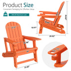 Vongrasig Adirondack Chairs Set of 2 with Removable Tabletop, Outdoor HDPE Plastic Fire Pit Chair Set with Wooden Textured, Cup Holder for Patio, Poolside, Deck, Garden